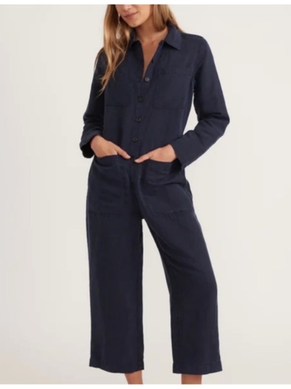 Marine Layer Charlie utility linen blend jumpsuit in Black iris (dk blue) L